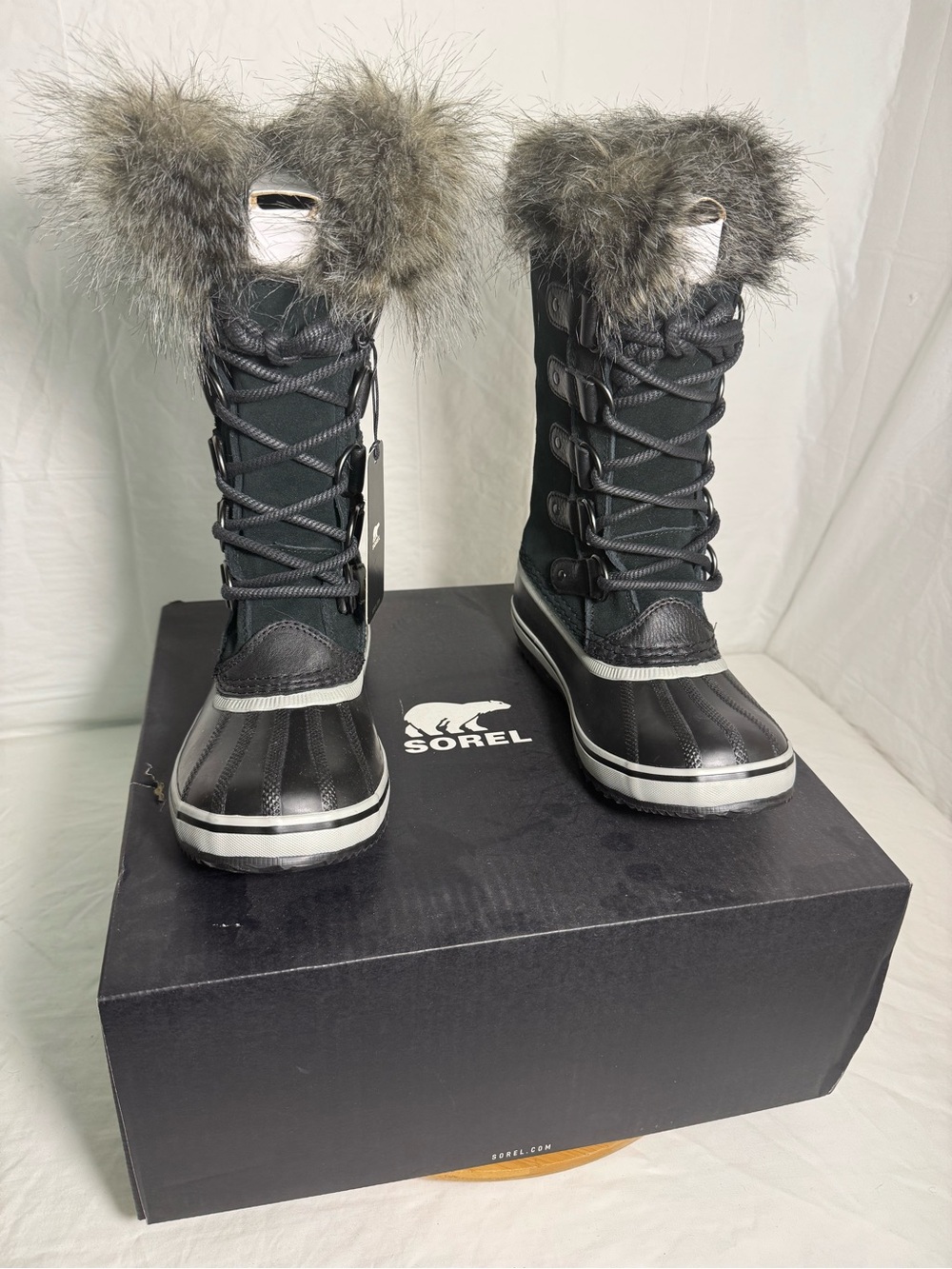 Sorel Joan of Arctic Waterproof Women’s Boots Size 6 Black Quarry Faux Fur New